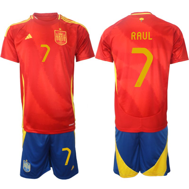 Men 2024-2025 Season Spain home red #7 Soccer Jersey->belgium jersey->Soccer Country Jersey